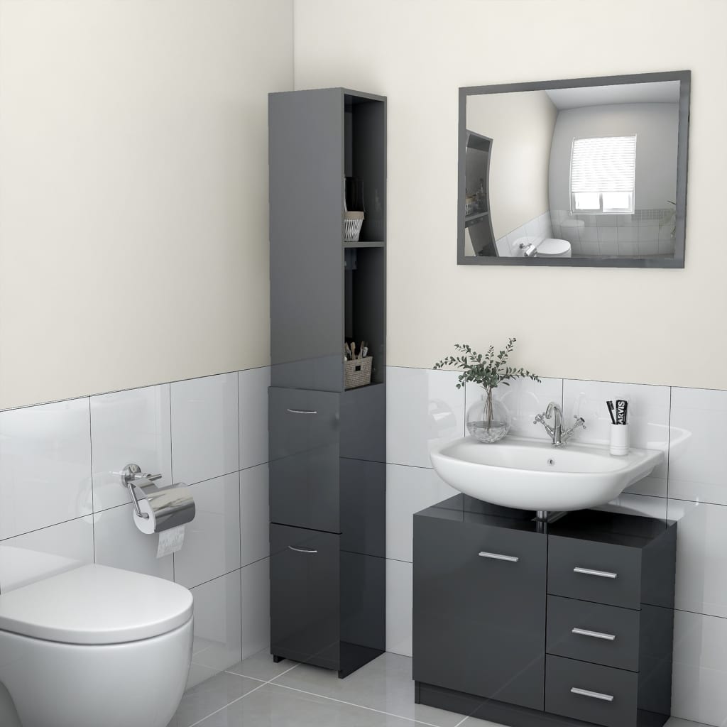 vidaXL badeværelsesskab 25x25x170 cm spånplade grå højglans
