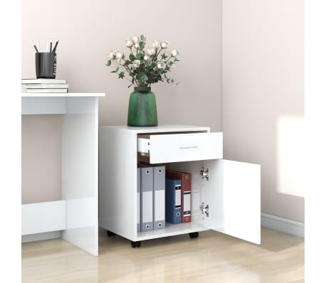 vidaXL skapītis ar riteņiem spīdīgi balts 45x38x54cm inženierijas koks