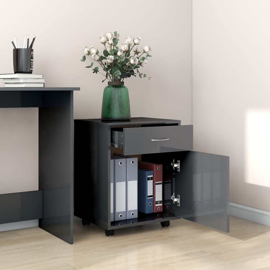 vidaXL Rolling Cabinet High Gloss Grey 45x38x54 cm Engineered Wood