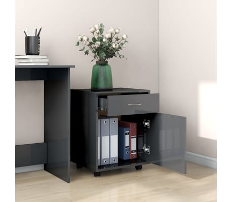 vidaXL Rolling Cabinet High Gloss Grey 45x38x54 cm Engineered Wood