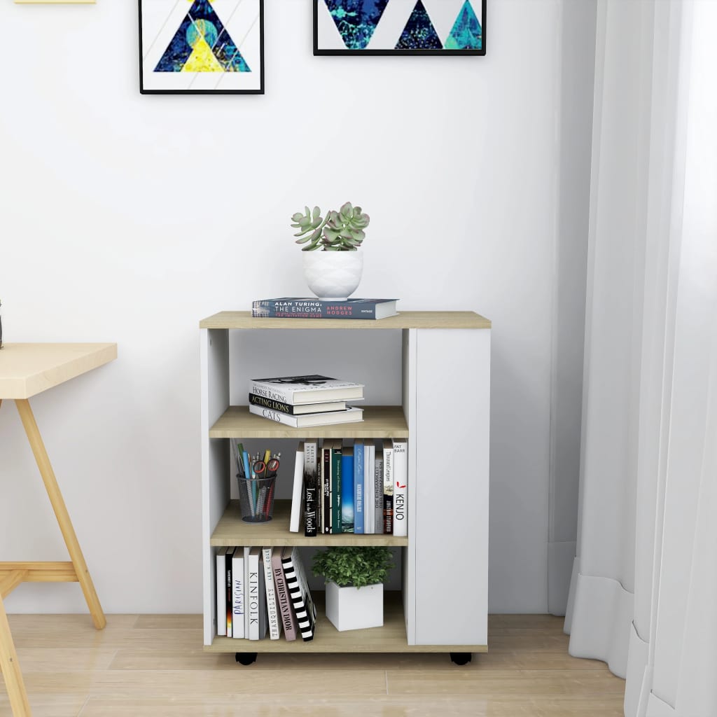 

vidaXL Kast verrijdbaar 60x35x75 cm spaanplaat wit sonoma eikenkleurig