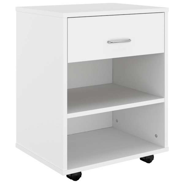 vidaXL ratastel kapp, valge, 46 x 36 x 59 cm, tehispuit