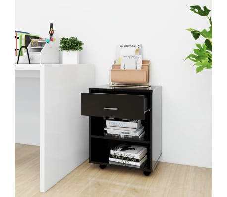 vidaXL Rolling Cabinet High Gloss Black 46x36x59 cm Engineered Wood