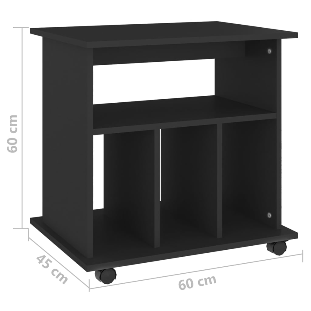 Fekete forgácslap kerekes szekrény 60 x 45 x 60 cm 
