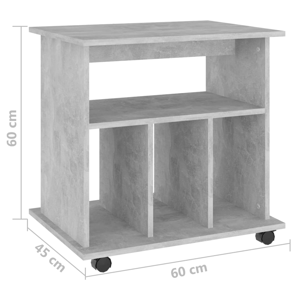 imagem de vidaXL Móvel com rodas 60x45x60 cm contraplacado cinzento-cimento8