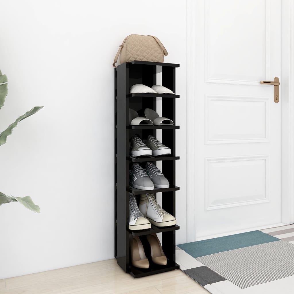 vidaXL Shoe Cabinet High Gloss Black 27.5x27x102 cm Engineered Wood