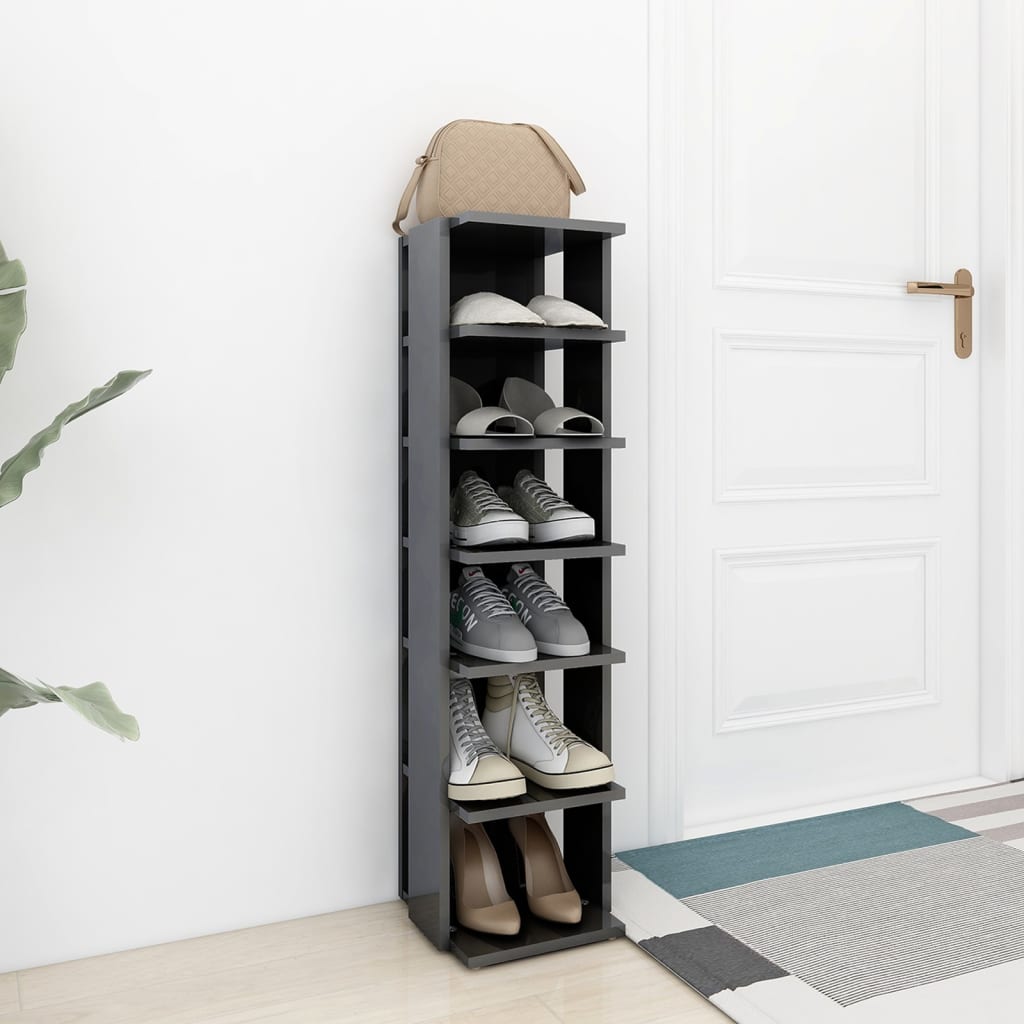 vidaXL Shoe Cabinet High Gloss Grey 27.5x27x102 cm Engineered Wood
