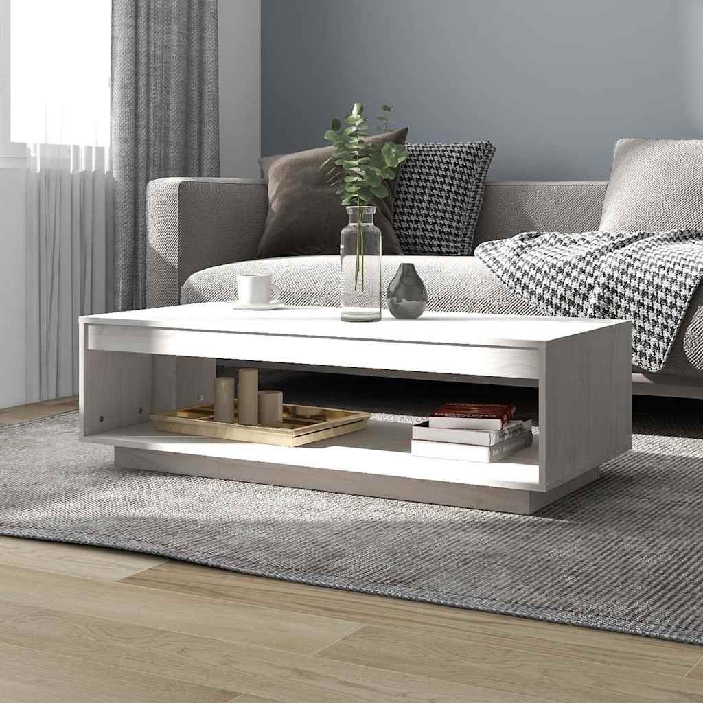 vidaXL Stolik kawowy, bia�y, 110x50x33,5 cm, lite drewno sosnowe