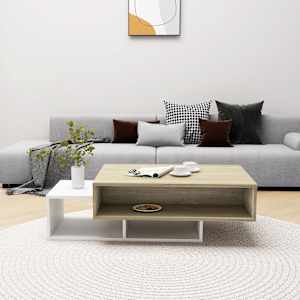 vidaXL Kavos staliukas, baltos ir ąžuolo spalvos, 105x55x32cm, MDP