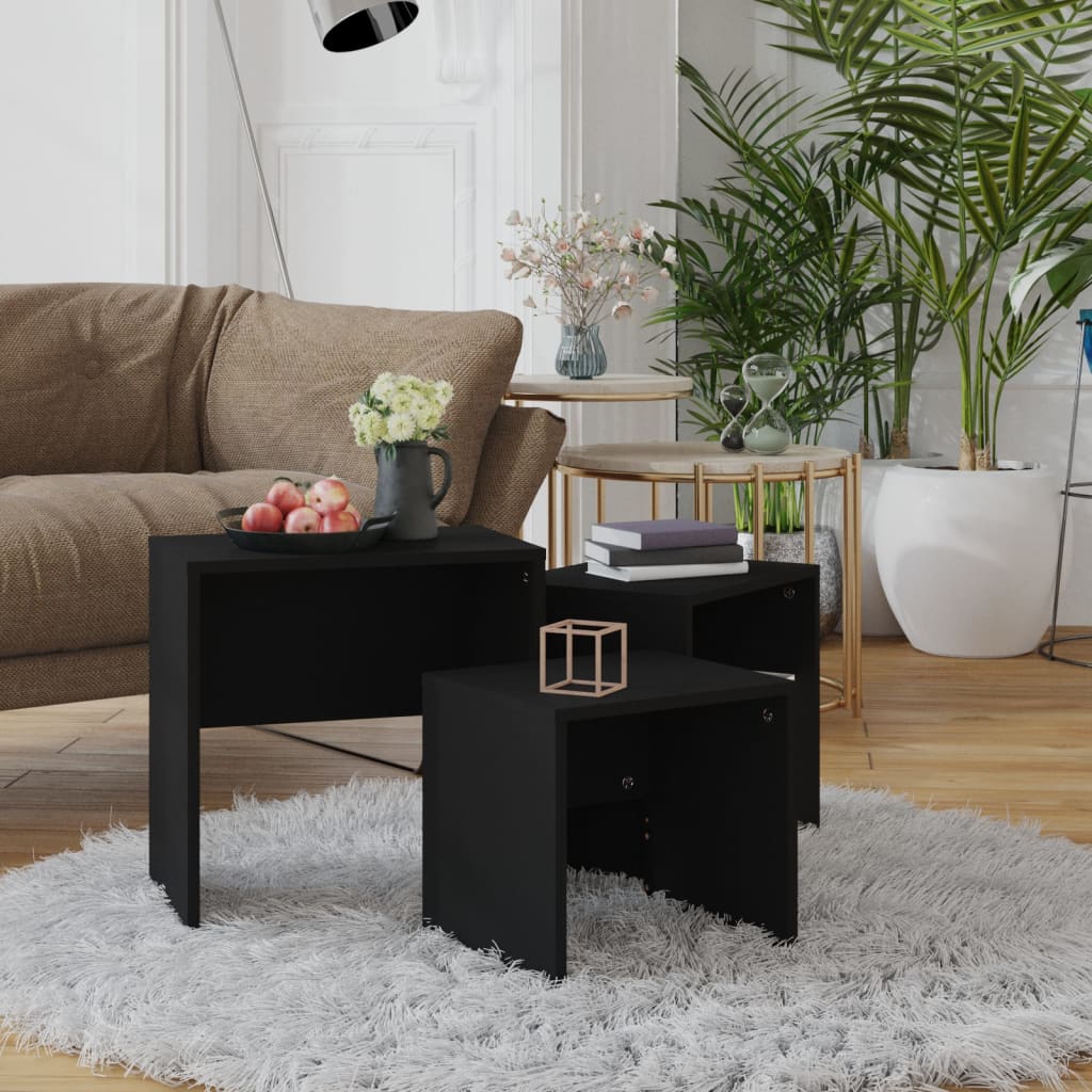 vidaXL Nesting Coffee Tables 3 pcs Black Engineered Wood