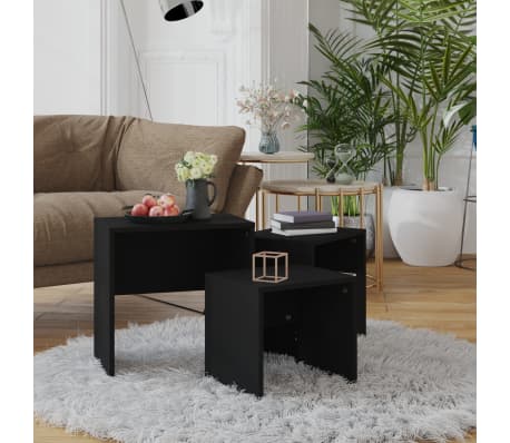 vidaXL Nesting Coffee Tables 3 pcs Black Engineered Wood