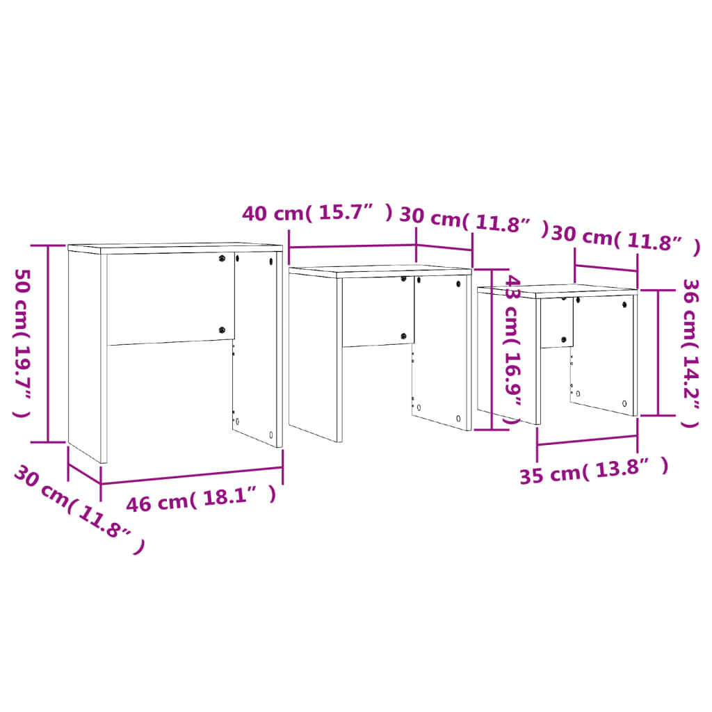 Стифиращи масички за кафе, 3 бр, дъб сонома, ПДЧ