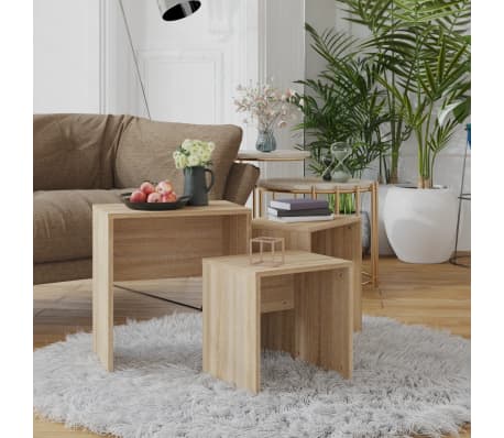 vidaXL Nesting Coffee Tables 3 pcs Sonoma Oak Engineered Wood