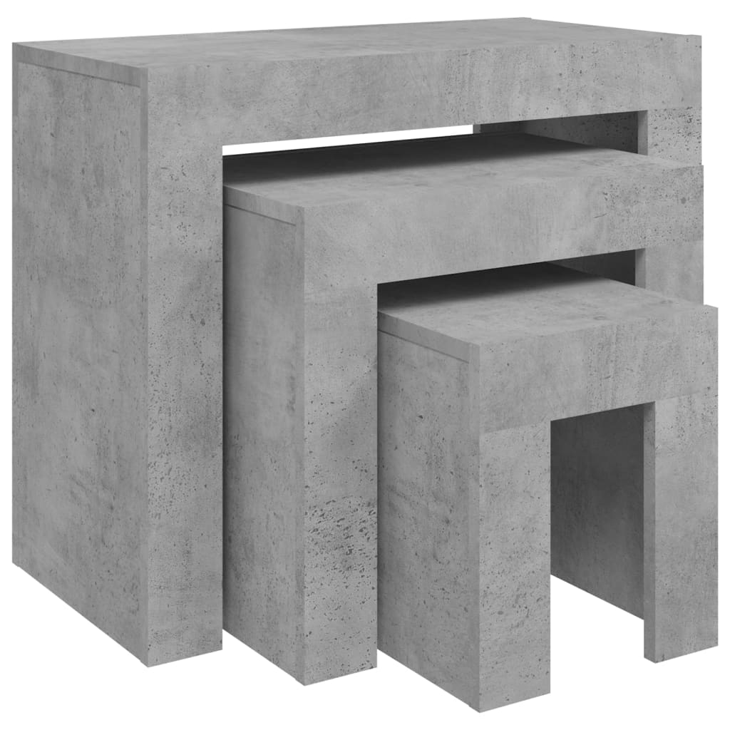 Zasúvacie konferenčné stolíky 3 ks betónovo sivé drevotrieska