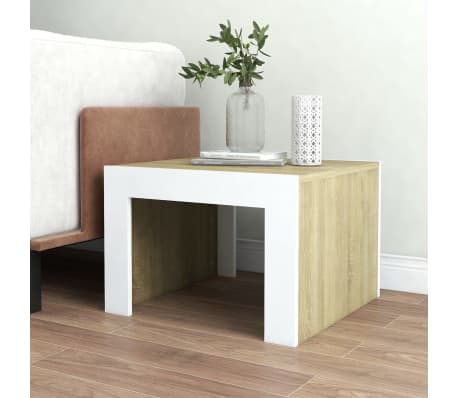 vidaXL kafijas galdiņš,balts, ozolkoka, 50x50x35 cm, skaidu plāksne