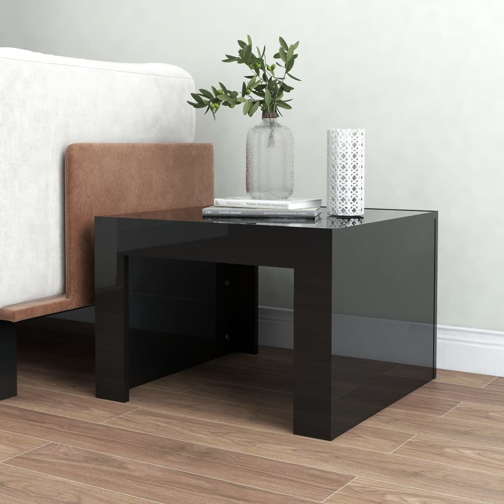 vidaXL kafijas galdiņš, spīdīgi melns, 50x50x35 cm, skaidu plāksne