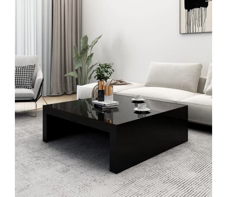 vidaXL kafijas galdiņš, 100x100x35 cm, spīdīgi melns, skaidu plāksne