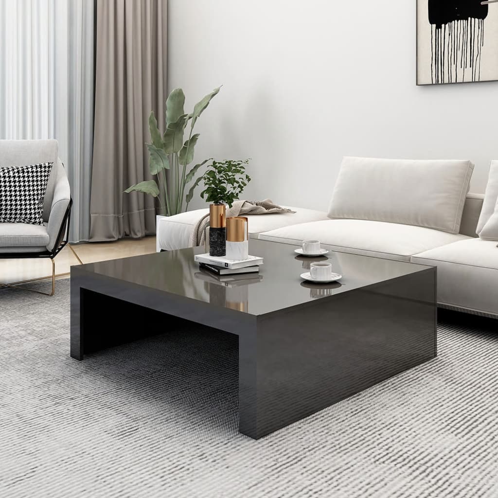 vidaXL Coffee Table High Gloss Grey 100x100x35 cm Engineered Wood