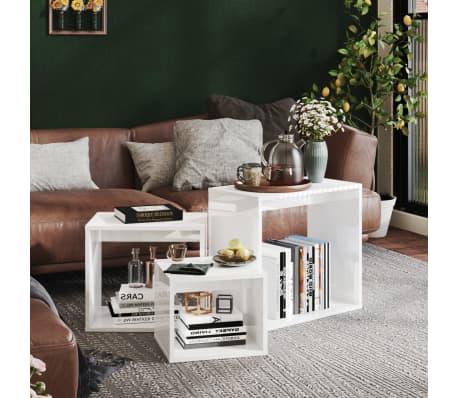 vidaXL Sustumiami staliukai, 3vnt., baltos spalvos, MDP, ypač blizgūs