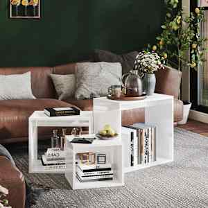 vidaXL Sustumiami staliukai, 3vnt., baltos spalvos, MDP, ypač blizgūs