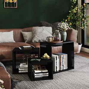 vidaXL Stablebord 3 stk h&oslash;yglans svart sponplate