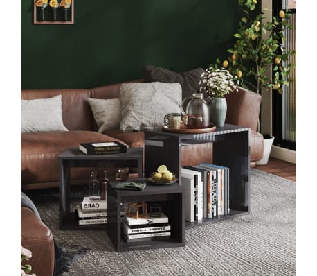 vidaXL Stablebord 3 stk h&oslash;yglans gr&aring; sponplate