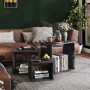 vidaXL Stablebord 3 stk h&oslash;yglans gr&aring; sponplate