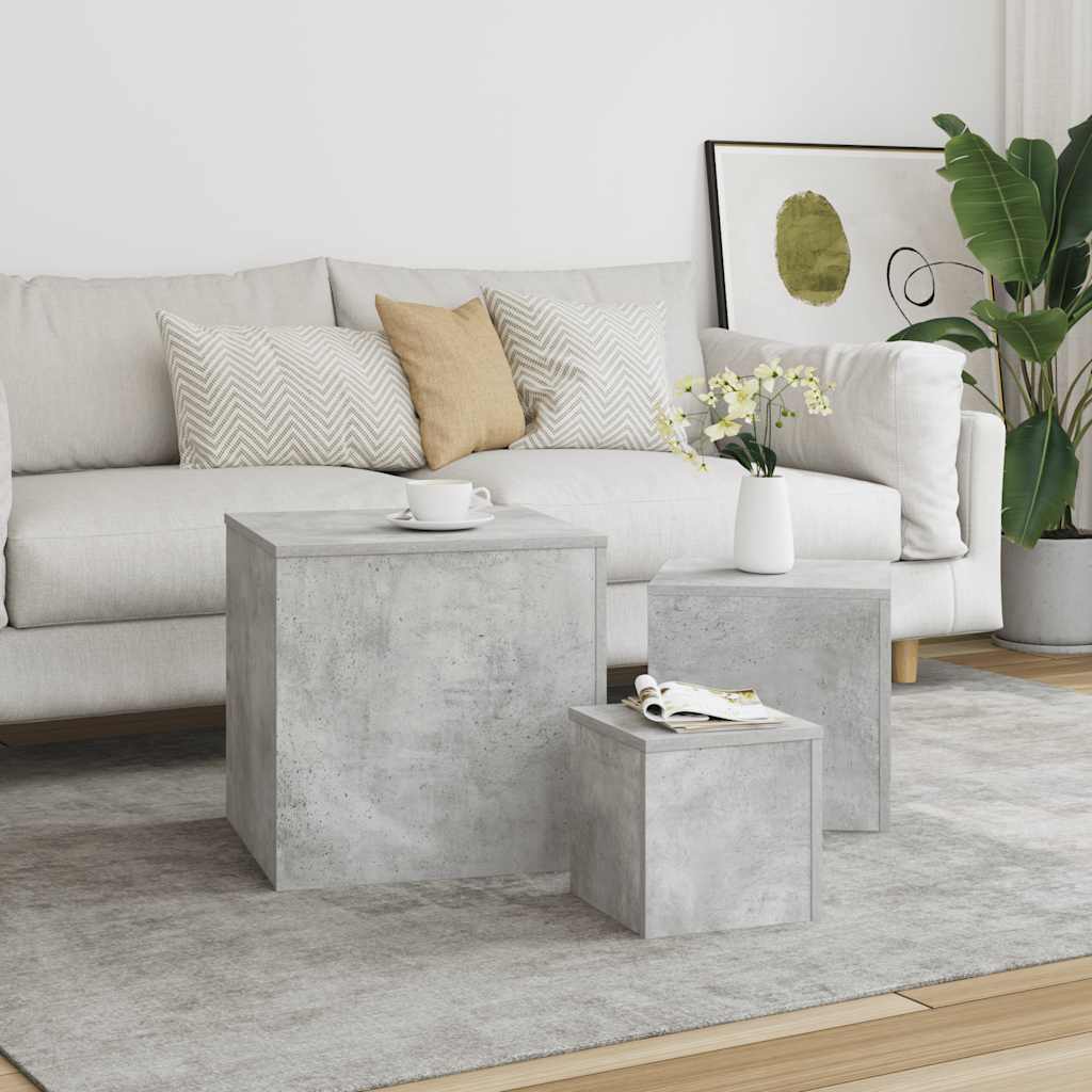 vidaXL Mese laterale, 3 buc., gri beton, lemn compozit