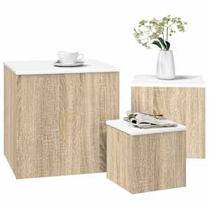vidaXL Sidebord 3 stk hvit og sonoma eik sponplate