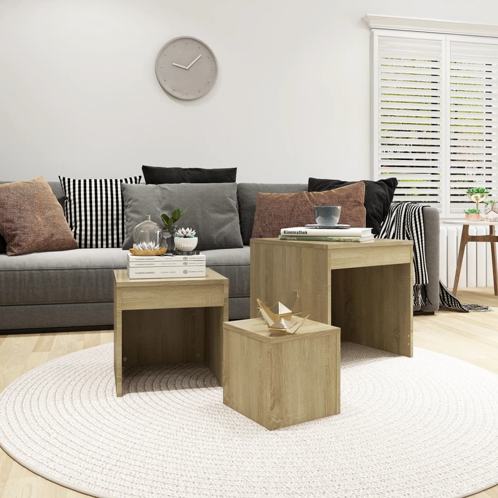 vidaXL 3-delige Tafeltjesset bewerkt hout sonoma eikenkleurig afbeelding