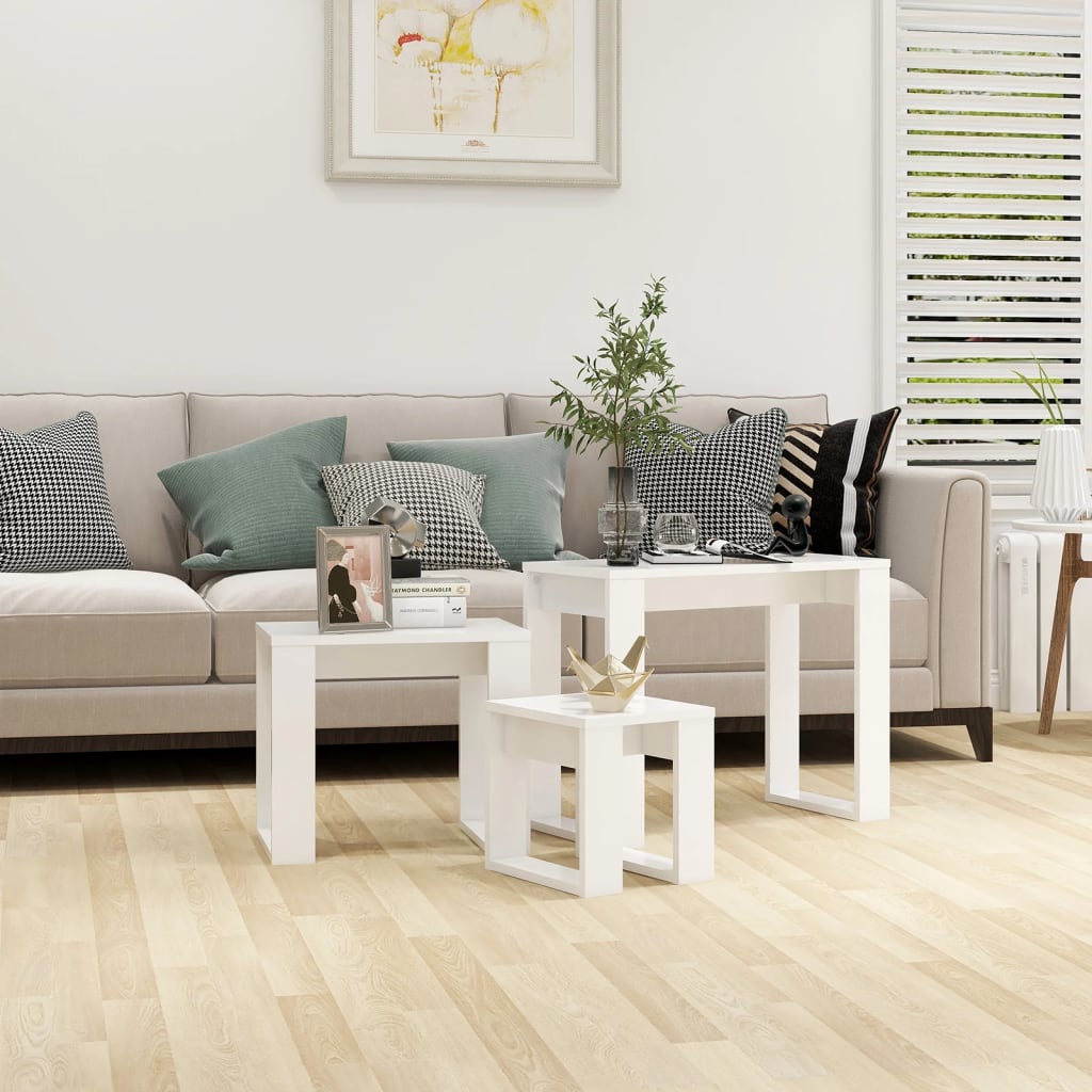 vidaXL Stoliki sk�adane 3 szt. Bia�e drewno konstrukcyjne
