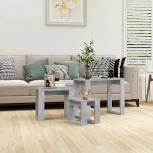 Komplet mizic 3-delni betonsko siv konstruiran les