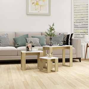 vidaXL Stablebord 3 stk sonoma eik og hvit konstruert tre