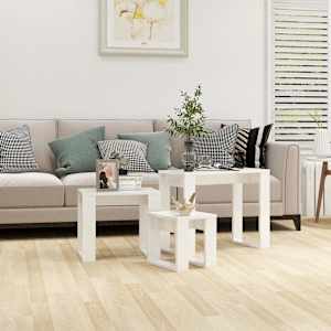 Komplet mizic 3-delni visok sijaj bel konstruiran les