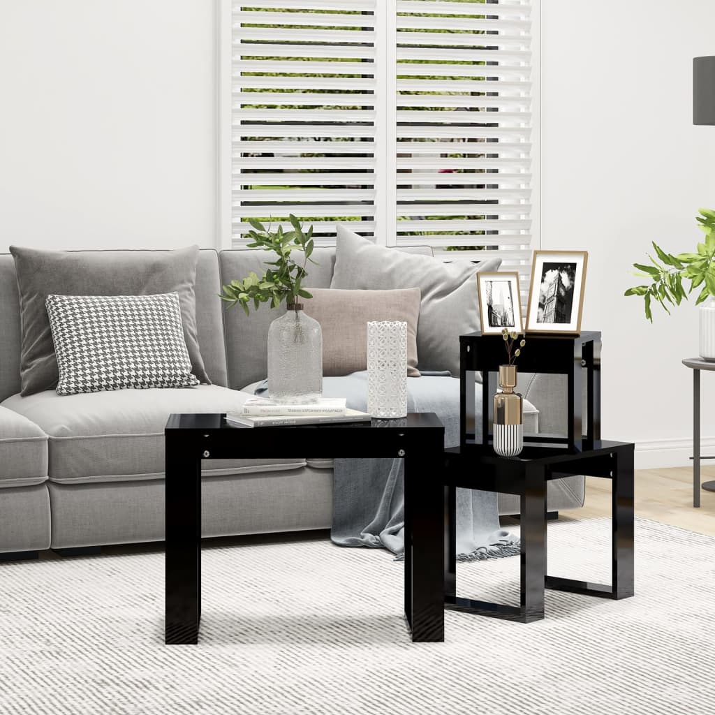 vidaXL Nesting Tables 3 pcs High Gloss Black Engineered Wood