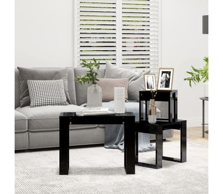 vidaXL Nesting Tables 3 pcs High Gloss Black Engineered Wood