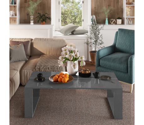 vidaXL Salongbord h&oslash;yglans gr&aring; 110x50x35 cm konstruert tre