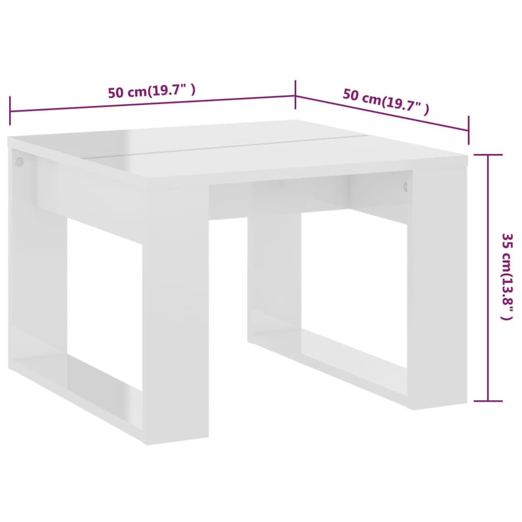  Príručný stolík lesklý biely 50x50x35 cm drevotrieska