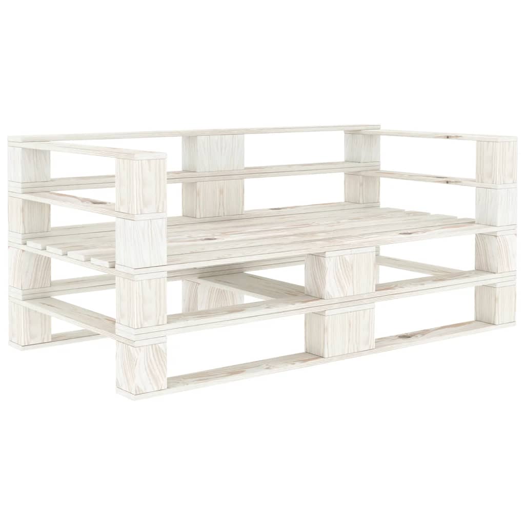 TopSellers-Garden Pallet Sofa - White Solid Pinewood 2 Seater for Comfort