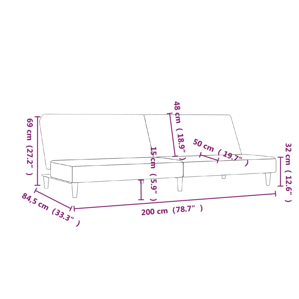 Canapea extensibilă cu 2 locuri, violet, textil