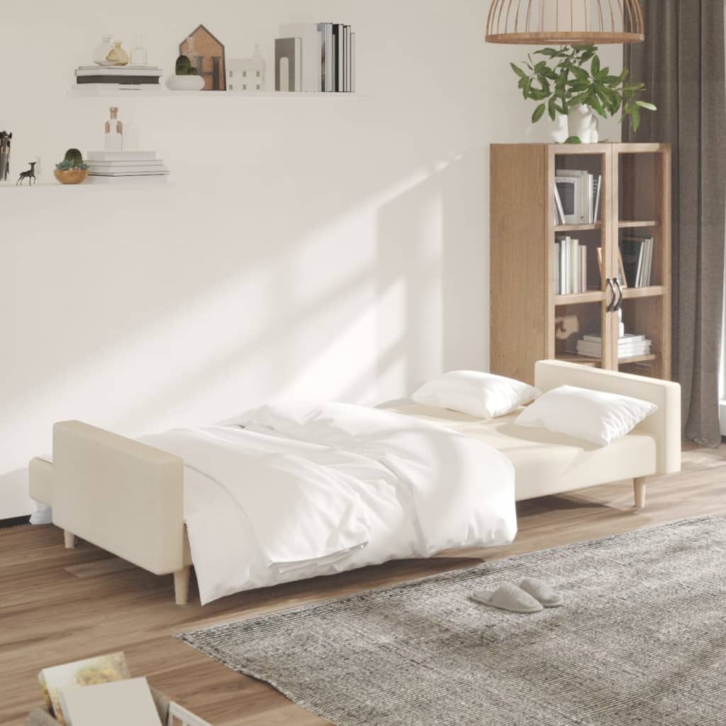 vidaXL Dvivietė sofa-lova, kreminės spalvos, audinys