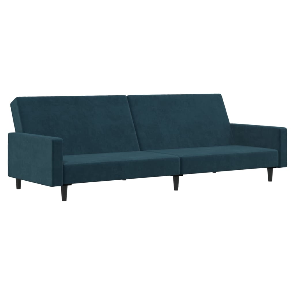 Kétszemélyes kék bársony kanapéágy 