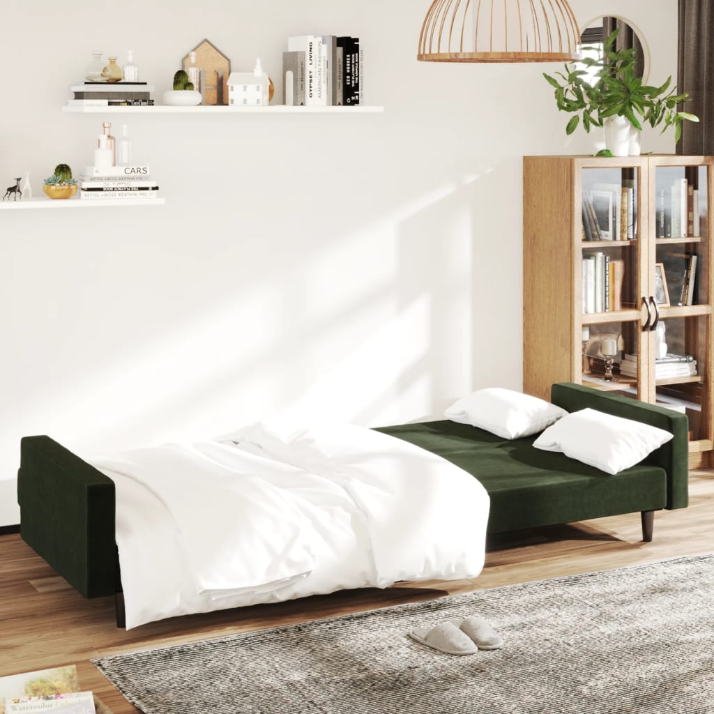 vidaXL Canapé-lit à 2 places Vert foncé Velours