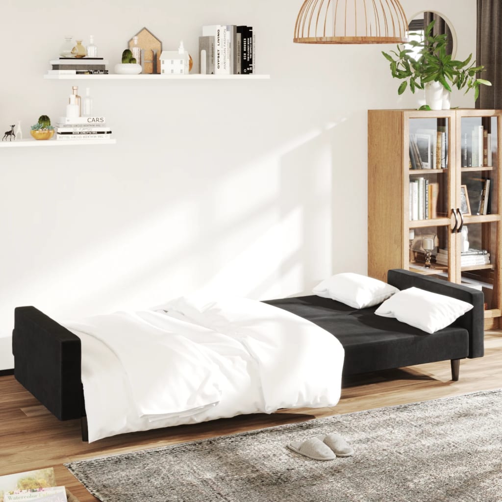 vidaXL Dvivietė sofa-lova, juodos spalvos, aksomas