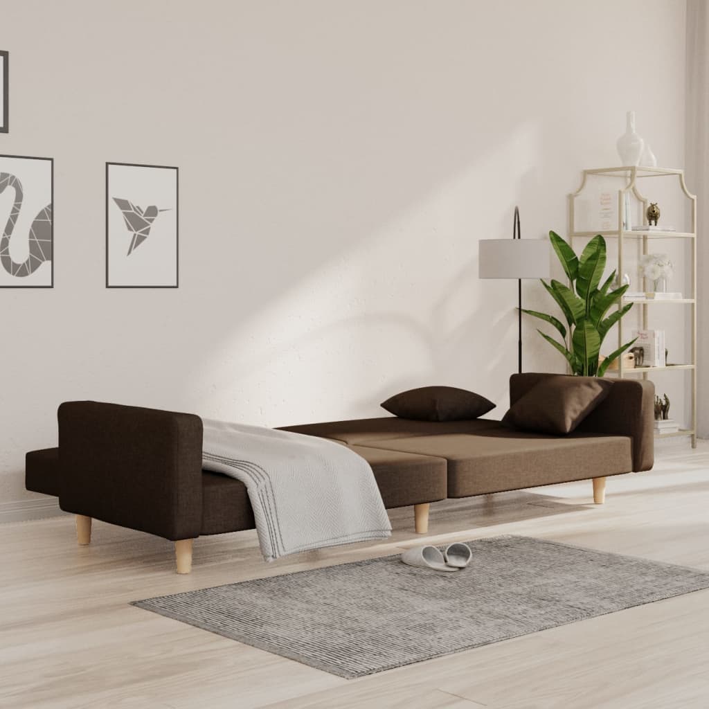 vidaXL Dvivietė sofa-lova su dvejomis pagalvėmis, ruda, audinys