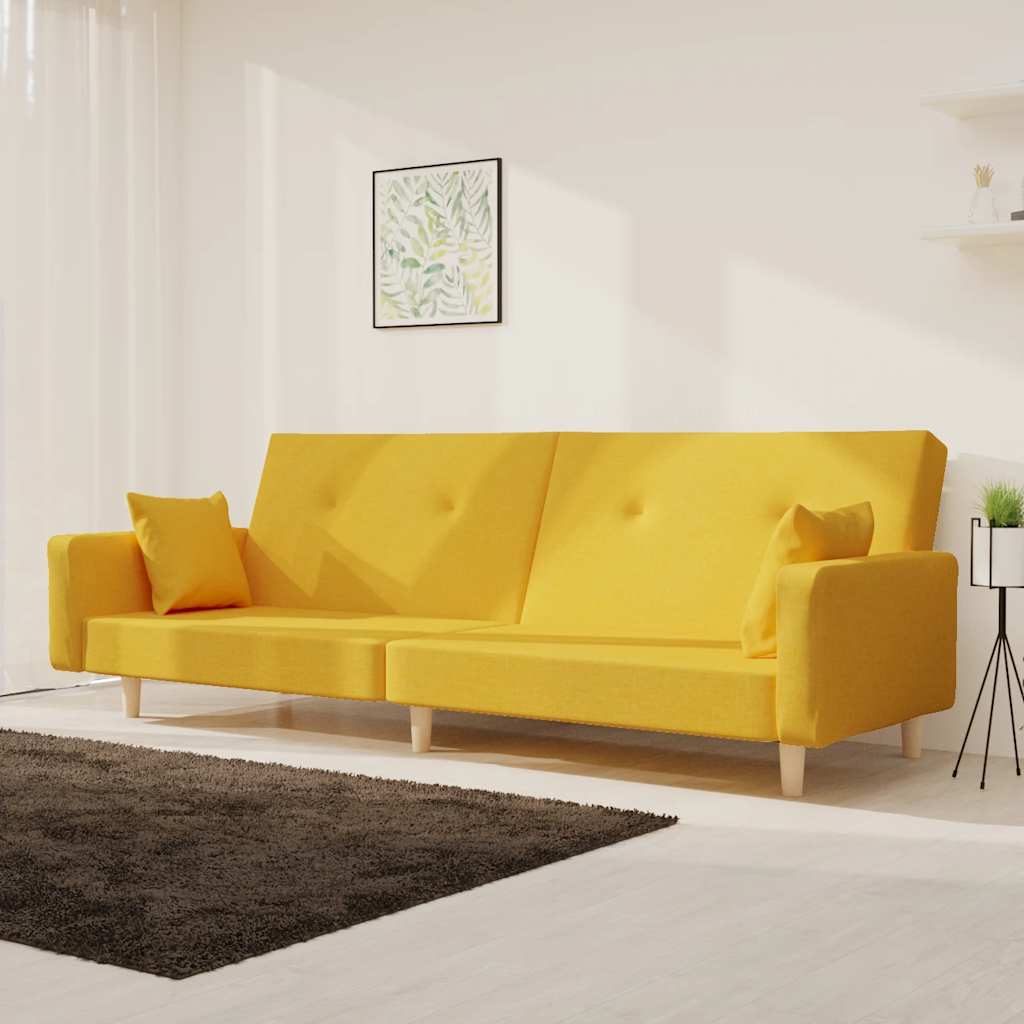 vida XL Schlafsofa 2-Sitzer mit 2 Kissen Gelb Stoff
