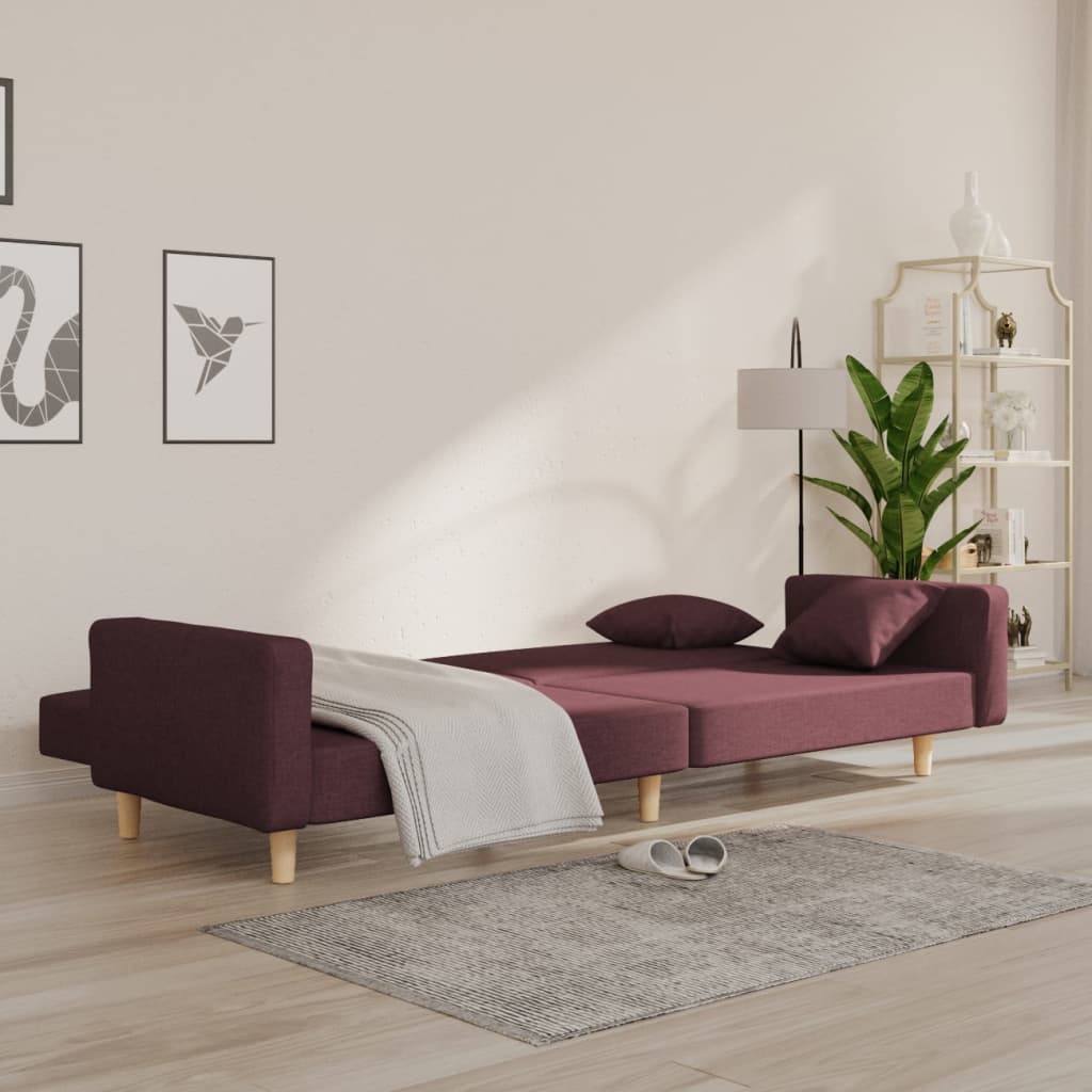 vidaXL Dvivietė sofa-lova su dvejomis pagalvėmis, violetinė, audinys