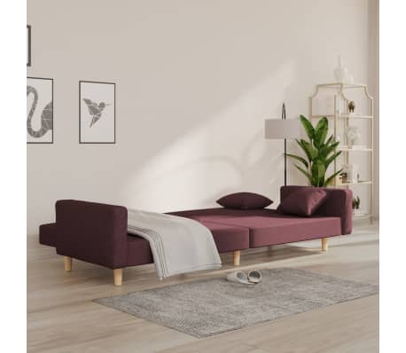 vidaXL Dvivietė sofa-lova su dvejomis pagalvėmis, violetinė, audinys