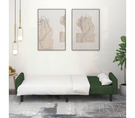 vidaXL Dvivietė sofa-lova, tamsiai žalios spalvos, aksomas