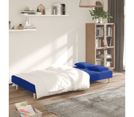 vidaXL Sofá-cama 2 lugares com duas almofadas tecido azul